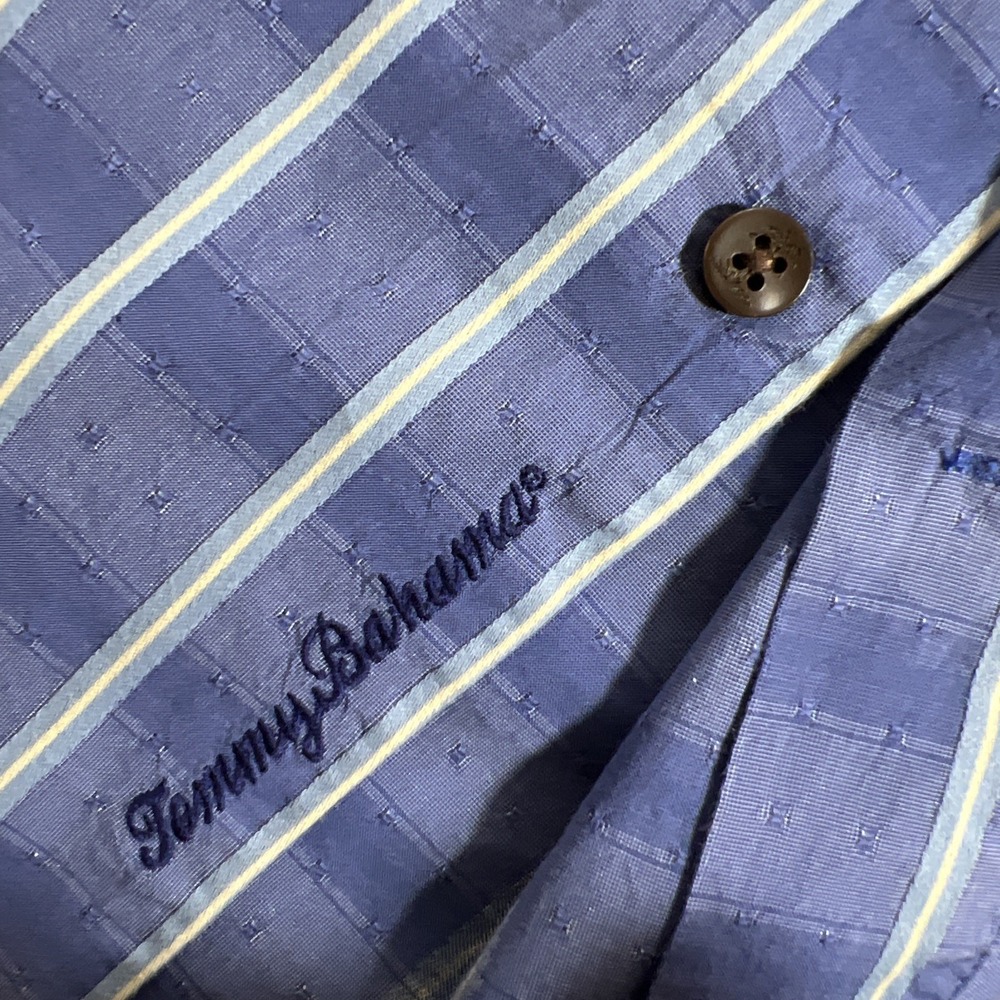 Tommy Bahama Mens L Cotton Silk Blend Button Down Shirt Blue Texture Long Sleeve - Picture 5 of 10